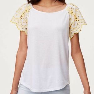 LOFT Eyelet Yellow Sleeve Top